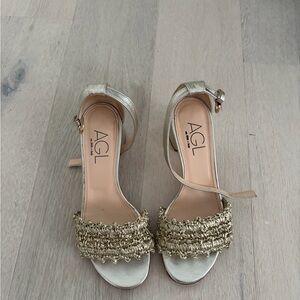 AGL Metallic Gold Woven Strap Sandals